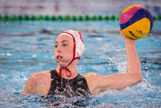 FINA Women s Water polo Wasserball Olympic Games Olympische Spiele Olympia OS Qualifications Tournament 2016 Canada CAN (White) Vs Greece GRE (Blue) 12 Dominique Perreault CAN Gouda - Swimming pool Groenhovenbad Day3 23-03-2016 Photo P.xMesiano Insidefoto Deepbluemedia PasqualexMesiano