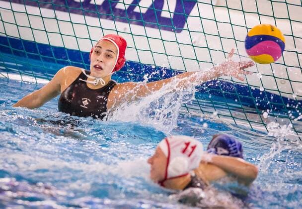 FINA Women s Water polo Wasserball Olympic Games Olympische Spiele Olympia OS Qualifications Tournament 2016 Canada CAN (White) Vs Greece GRE (Blue) 1 Jessica Gaudrault CAN Gouda - Swimming pool Groenhovenbad Day3 23-03-2016 Photo P.xMesiano Insidefoto Deepbluemedia PasqualexMesiano