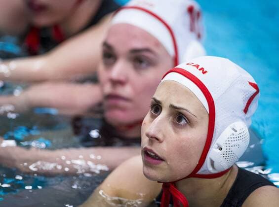 FINA Women s Water polo Wasserball Olympic Games Olympische Spiele Olympia OS Qualifications Tournament 2016 Canada CAN (White) Vs Greece GRE (Blue) 7 Joelle Bakhazi CAN Gouda - Swimming pool Groenhovenbad Day3 23-03-2016 Photo P.xMesiano Insidefoto Deepbluemedia PasqualexMesiano