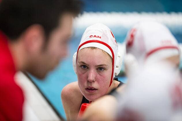 FINA Women s Water polo Wasserball Olympic Games Olympische Spiele Olympia OS Qualifications Tournament 2016 Canada CAN (White) Vs Greece GRE (Blue) 5 Monica Eggens CAN Gouda - Swimming pool Groenhovenbad Day3 23-03-2016 Photo P.xMesiano Insidefoto Deepbluemedia PasqualexMesiano