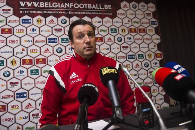 Belgium s head coach Marc Wilmots pictured during a press conference PK Pressekonferenz of Belgian national soccer team Red Devils, Wednesday 23 March 2016, in Brussels. The Red Devils will play a friendly game against Portugal on 29 March, in Portugal, and ,not in Belgium, after Brussels terrorists attacks. The game is a preparation for the upcoming Euro2016. LAURIExDIEFFEMBACQ  x04819366x
