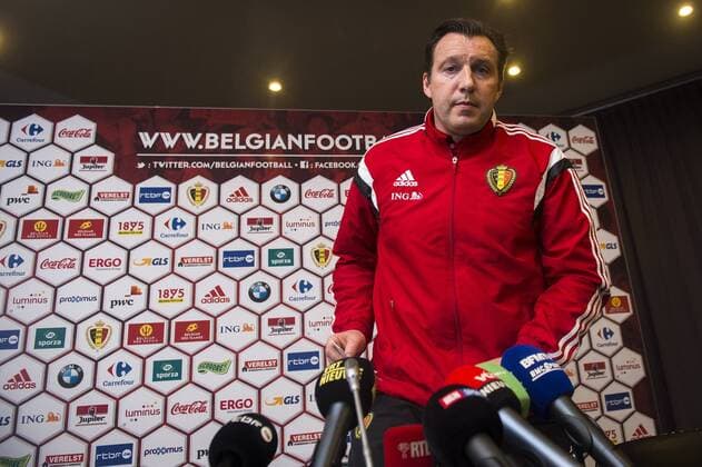 Belgium s head coach Marc Wilmots pictured during a press conference PK Pressekonferenz of Belgian national soccer team Red Devils, Wednesday 23 March 2016, in Brussels. The Red Devils will play a friendly game against Portugal on 29 March, in Portugal, and ,not in Belgium, after Brussels terrorists attacks. The game is a preparation for the upcoming Euro2016. LAURIExDIEFFEMBACQ  x04819388x