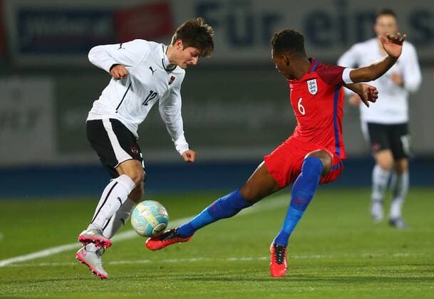 SOCCER - U18, AUT vs ENG, test match WIENER NEUSTADT,AUSTRIA,23.MAR.16 - SOCCER - OEFB Under-18 international match Länderspiel Austria vs England, friendly match. Image shows Oliver Filip (AUT) and Reece Oxford (ENG). GEPAxpictures xCh.xKelemen