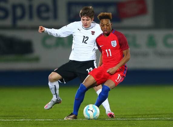 SOCCER - U18, AUT vs ENG, test match WIENER NEUSTADT,AUSTRIA,23.MAR.16 - SOCCER - OEFB Under-18 international match Länderspiel Austria vs England, friendly match. Image shows Oliver Filip (AUT) and Chris Willock (ENG). GEPAxpictures xCh.xKelemen