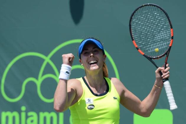 March 23, 2016 - Miami, Florida, United States - ALIZE CORNET of France celebrates winning her match vs. G. Voskoboevai the Miami Open Tennis 2016 - Miami Open - Day 3 - ZUMAl132