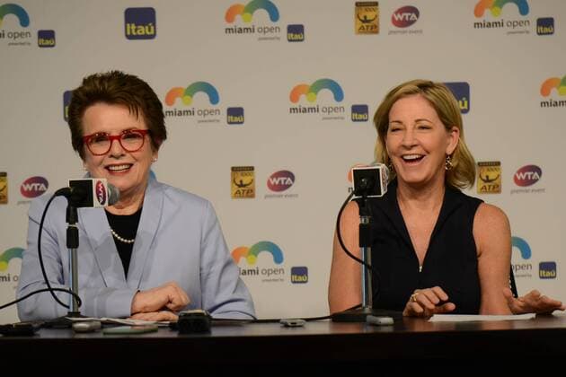 March 23, 2016 - Miami, Florida, United States - BILLIE JEAN KING (left) and CHRIS EVERT speak to the media at the Miami Open. Tennis 2016 - Miami Open - Day 3 - ZUMAl132