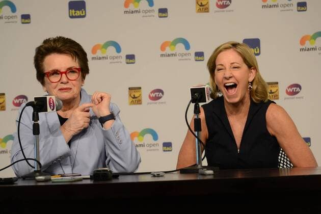 Bilder des Tages SPORT March 23, 2016 - Miami, Florida, United States - BILLIE JEAN KING (left) and CHRIS EVERT speak to the media at the Miami Open. Tennis 2016 - Miami Open - Day 3 - ZUMAl132