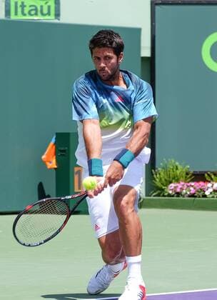Spanish tennis player Fernando Verdasco returns the ball to Luxebourg Gilles Mulller during a Miami Tennis Open match held in Cayo Vizcaino, Miami, FL, United States, 23 March 2016. FERNANDO VERDASCO VS. GILLES MULLER !ACHTUNG: NUR REDAKTIONELLE NUTZUNG!  MIA006 20160323-635943696215811813