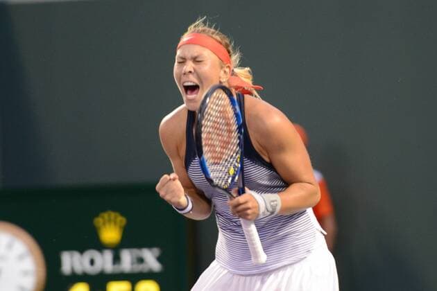 March 23, 2016 - Miami, Florida, United States - LUCIE HRADECKA celebrates winning her match vs. G. Bouchard at the Miami Open. Tennis 2016 - Miami Open - Day 3 - ZUMAl132