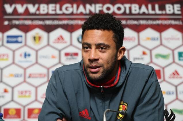 Fußball, PK Nationalteam Belgien Belgium s Moussa Dembele talks to the press after a training session of the Belgian national soccer team Red Devils, Thursday 24 March 2016 in Brussels. The Red Devils will play a friendly game in and against Portugal on 29 March, the match was moved due to safety concerns after the Brussels terrorists attacks. The game is a preparation for the upcoming Euro2016. VIRGINIExLEFOUR  x04819856x