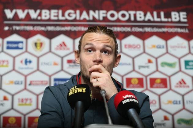 Fußball, PK Nationalteam Belgien Belgium s Guillaume Gillet pictured during a press conference PK Pressekonferenz of the Belgian national soccer team Red Devils, Thursday 24 March 2016 in Brussels. The Red Devils will play a friendly game in and against Portugal on 29 March, the match was moved due to safety concerns after the Brussels terrorists attacks. The game is a preparation for the upcoming Euro2016. VIRGINIExLEFOUR  x04819886x