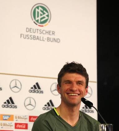 Bilder des Tages - SPORT Thomas Müller (Deutschland) bei der PK, Pressekonferenz zum Freundschaftsspiel ,Fussball, Nationalmannschaft, DFB, Deutscher Fussball Bund, 2016 Fußball, Fussball, soccer, Herren, Deutschland, Germany. Pressekonferenz, PK, Berlin, 24.03.2016