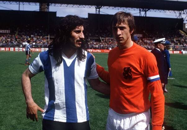 Ayala (Argentina) and Johan Cruyff (Holland). Holland v Argentina. Pre World Cup Friendly; 26 05 1974. 