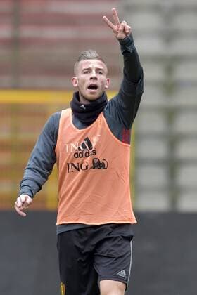 Belgium s Toby Alderweireld reacts during a training session of the Belgian national soccer team Red Devils, Thursday 24 March 2016 in Brussels. The Red Devils will play a friendly game in and against Portugal on 29 March, the match was moved due to safety concerns after the Brussels terrorists attacks. The game is a preparation for the upcoming Euro2016. PETERxDExVOECHT  x04819965x
