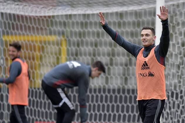 Belgium s Thomas Vermaelen reacts during a training session of the Belgian national soccer team Red Devils, Thursday 24 March 2016 in Brussels. The Red Devils will play a friendly game in and against Portugal on 29 March, the match was moved due to safety concerns after the Brussels terrorists attacks. The game is a preparation for the upcoming Euro2016. PETERxDExVOECHT  x04819987x
