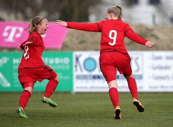 SOCCER - UEFA U17 U 17 Nationalteam EURO quali women, AUT vs GER ROHRENDORF,AUSTRIA,24.MAR.16 - WOMEN SOCCER - UEFA Women s Under-17 championship, qualification, Elite round, OEFB international match Nationalmannschaft-Länderspiel Austria vs Germany. Image shows the rejoicing of Kristin Koegel and Anna-Lena Stolze (GER). GEPAxpictures xWalterxLuger