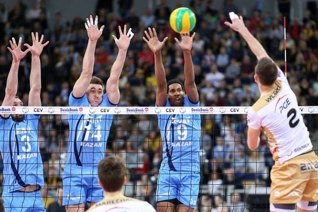 24.03.2016 LODZ , ATLAS ARENA, VOLLEYBALL MEN, CHAMPIONS LEAGUE, PGE SKRA BELCHATOW vs. ZENIT KAZAN: WILFREDO VERENO LEON ALEXANDER BUTKO ALEXANDER GUTSLYUK  20160324FNAM014