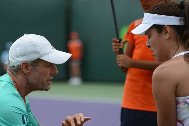 March 24, 2016 - Miami, Florida, United States - NIGEL SEARS talks with ANA IVANOVIC during her match vs T. Pereira in the Miami Open. Tennis 2016 - Miami Open - Day 4 - ZUMAl132