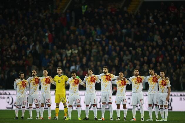 SOCCER - ITA vs ESP, test match UDINE,ITALY,24.MAR.16 - SOCCER - international match Nationalmannschaft-Länderspiel Italy vs Spain, friendly (Nationalmannschaft) match. Image shows Juan Manuel Mata Garcia, Torres Belen Juanfran, Aritz Aduriz Zubeldia, David De Gea Quintana, Francesc Fabregas Soler, Mikel San Jose Dominguez, Gerard Pique Bernabeu, Thiago Alcantara, Sergio Ramos Garcia, Alvaro Borja Morata Martin (ESP) and Cesar Azpilicueta Tanco (ESP). GEPAxpictures xAndreasxPranter