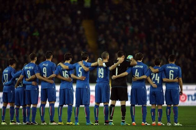 SOCCER - ITA vs ESP, test match UDINE,ITALY,24.MAR.16 - SOCCER - international match Nationalmannschaft-Länderspiel Italy vs Spain, friendly (Nationalmannschaft) match. Image shows Citadin Martins Eder, Emanuela Giaccherini, Thiago Motta, Graziano Pelle, Marco Parolo, Davide Astori, Leonardo Bonucci, Gianluigi Buffon, Matteo Darmian, Alessandro Florenzi and Antonio Candreva (ITA). GEPAxpictures xAndreasxPranter