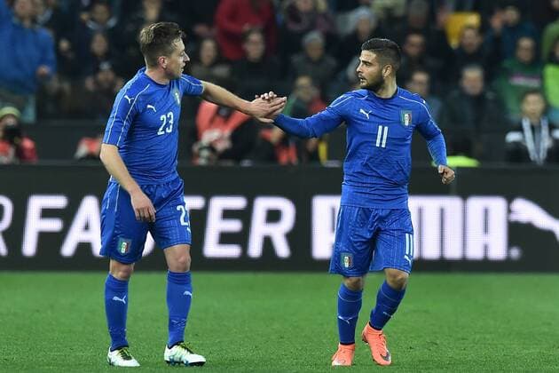 Lorenzo Insigne Italia, con Giaccherini. Goal celebration. Udine 24-03-2016 Stadio Friuli Football Calcio friendly (Nationalmannschaft) Italien vs Spanien AntoxBaldassarre