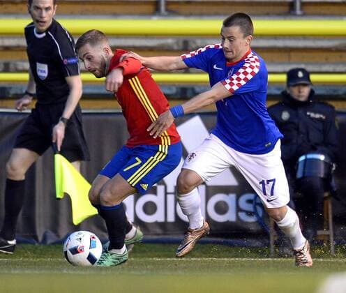 European Under-21 Championship (Nationalteam U21 U 21) qualification match played between Spain and Croatia. In this picture, Deulofeu and Tudor. xVILLAGRAFICAx  FUTBOL