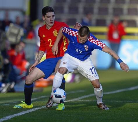 European Under-21 Championship (Nationalteam U21 U 21) qualification match played between Spain and Croatia. In this picture, Bellerin battles with Tudor. xVILLAGRAFICAx  FUTBOL