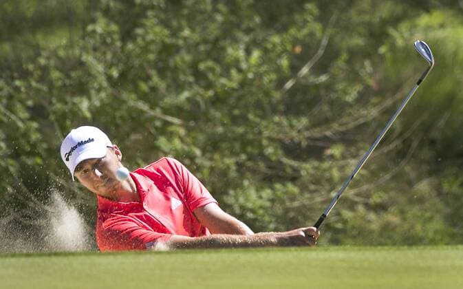 March 24, 2016 - Austin, TX, USA - Daniel Berger plays out of the sand on the 7th hole against Phil Mickelson during second-round pool play action in the World Golf Championships Dell Match Play tournament at Austin Country Club in Austin, Texas, on Thursday, March 24, 2016. World Golf Championships Dell Match Play tournament - ZUMAm67_