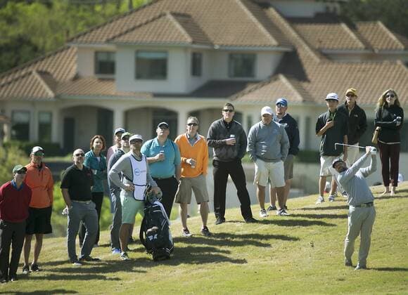 March 24, 2016 - Austin, TX, USA - Ryan Moore watches his approach shot to the 6th hole against Sergio Garcia during second-round pool play action in the World Golf Championships Dell Match Play tournament at Austin Country Club in Austin, Texas, on Thursday, March 24, 2016. World Golf Championships Dell Match Play tournament - ZUMAm67_
