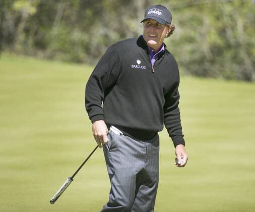 March 24, 2016 - Austin, TX, USA - Phil Mickelson makes birdie on the 9th hole against Daniel Berger during second-round pool play action in the World Golf Championships Dell Match Play tournament at Austin Country Club in Austin, Texas, on Thursday, March 24, 2016. World Golf Championships Dell Match Play tournament - ZUMAm67_