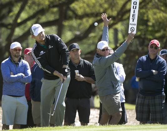 March 24, 2016 - Austin, TX, USA - J.B. Holmes chips onto the 6th green against Patton Kizzirie during second-round pool play action in the World Golf Championships Dell Match Play tournament at Austin Country Club in Austin, Texas, on Thursday, March 24, 2016. World Golf Championships Dell Match Play tournament - ZUMAm67_