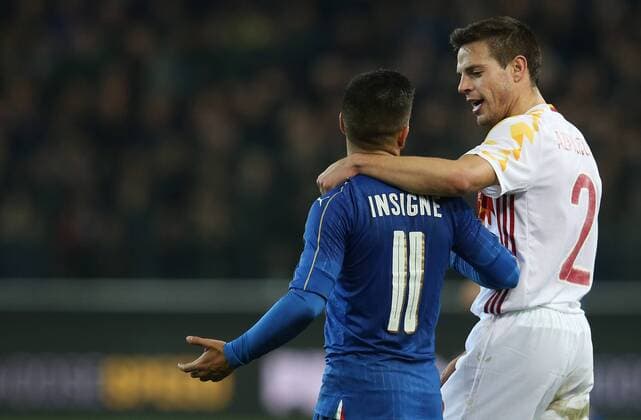 SOCCER - ITA vs ESP, test match UDINE,ITALY,24.MAR.16 - SOCCER - international match Nationalmannschaft-Länderspiel Italy vs Spain, friendly (Nationalmannschaft) match. Image shows Lorenzo Insigne (ITA) and Cesar Azpilicueta Tanco (ESP). GEPAxpictures xAndreasxPranter