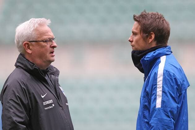 Fußball, Länderspiel, Training Nationalteam Norwegen 25.03.2016 WROCLAW Football FINLAND national team Nationalteam PRACTISE BEFORE FRIENDLY GAME - HANS BACKE - COACH, KASPAR HAMALAINEN  20160325CSLG0005