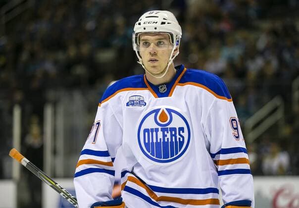March 24, 2016: Edmonton Oilers center Connor McDavid (97) in action during the NHL Eishockey Herren USA hockey game between the Edmonton Oilers and the San Jose Sharks at the SAP Center in San Jose, CA. The Sharks lost to the Oilers 6-3. NHL 2016: Oilers vs Sharks MAR 24 - ZUMAct6_