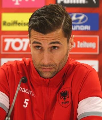 SOCCER - AUT vs ALB, test match, preview VIENNA,AUSTRIA,25.MAR.16 - SOCCER - OEFB international match Länderspiel Austria vs Albania, friendly match, preview, press conference PK Pressekonferenz team ALB. Image shows Lorik Cana (ALB). GEPAxpictures xChristianxOrt