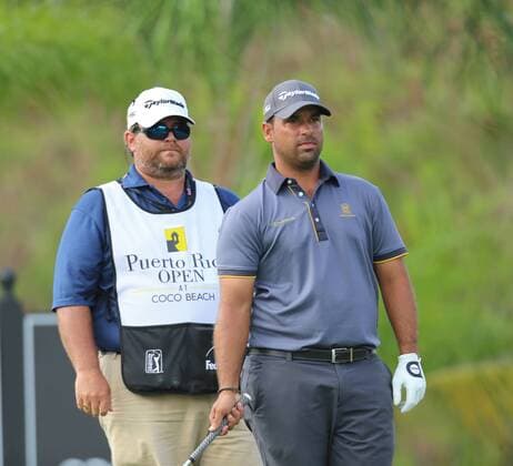 25 March 2016: Rafael Campos and his caddie look at hole 12 in the second Round of the Puerto Rico Open, in Rio Grande, PR (Photo by Bradley Rex Icon Sportswire) GOLF: MAR 25 PGA Golf Herren - Puerto Rico Open - Second Round Icon1603245 EDITORIAL USE ONLY