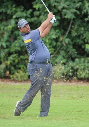 25 March 2016: Rafael Campos hits from the rough in the second round of the Puerto Rico Open, in Rio Grande, PR (Photo by Bradley Rex Icon Sportswire) GOLF: MAR 25 PGA Golf Herren - Puerto Rico Open - Second Round Icon1603249 EDITORIAL USE ONLY
