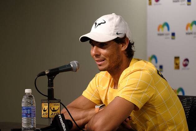 Spanish tennis player Rafael Nadal delivers a presser after a training session of the Miami Tennis Open in Key Biscayne, Miami, Florida United States. RAFAEL NADAL VS MORTIZ FELBER !ACHTUNG: NUR REDAKTIONELLE NUTZUNG!  MIA02 20160325-635945395769975306
