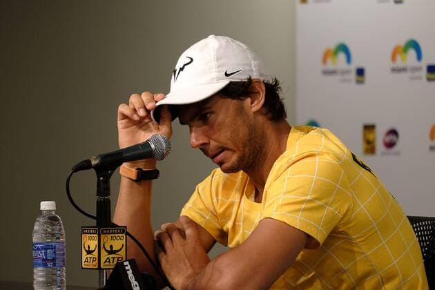 Spanish tennis player Rafael Nadal delivers a presser after a training session of the Miami Tennis Open in Key Biscayne, Miami, Florida United States. RAFAEL NADAL !ACHTUNG: NUR REDAKTIONELLE NUTZUNG!  MIA03 20160325-635945395778555306