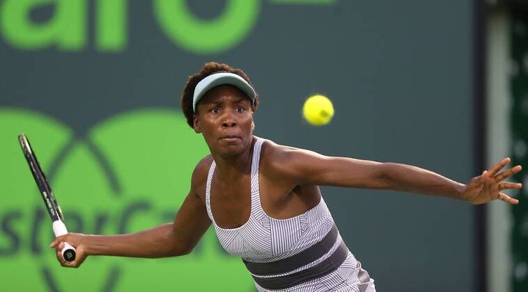 March 25, 2016 - Key Biscayne, FL, USA - Venus Williams of the United States returns a shot to Elena Vesnina of Ukraine in the second round of the Miami Open at Crandon Park Tennis Center on Friday, March 25, 2016, in Key Biscayne, Fla. Miami Open - ZUMAm67_