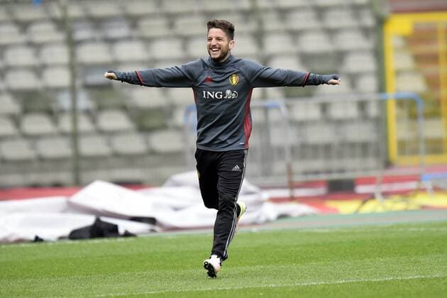 Fußball, Training Nationalteam Belgien Mertens Dries forward of Belgium celebrates scoring a goal FOOTBALL : Belgique - Entrainement et conference de presse - Bruxelles - 26 03 2016 Photonews Panoramic 