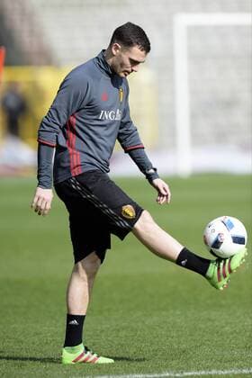 Belgium s Thomas Vermaelen pictured during a training session of the Belgian national soccer team (Nationalteam) Red Devils, Saturday 26 March 2016 in Brussels. The Red Devils will play a friendly game in and against Portugal on 29 March, the match was moved due to safety concerns after the Brussels terrorists attacks. The game is a preparation for the upcoming Euro2016. NICOxVEREECKEN  x04821547x