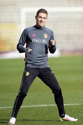 Belgium s Thorgan Hazard pictured during a training session of the Belgian national soccer team (Nationalteam) Red Devils, Saturday 26 March 2016 in Brussels. The Red Devils will play a friendly game in and against Portugal on 29 March, the match was moved due to safety concerns after the Brussels terrorists attacks. The game is a preparation for the upcoming Euro2016. NICOxVEREECKEN  x04821489x