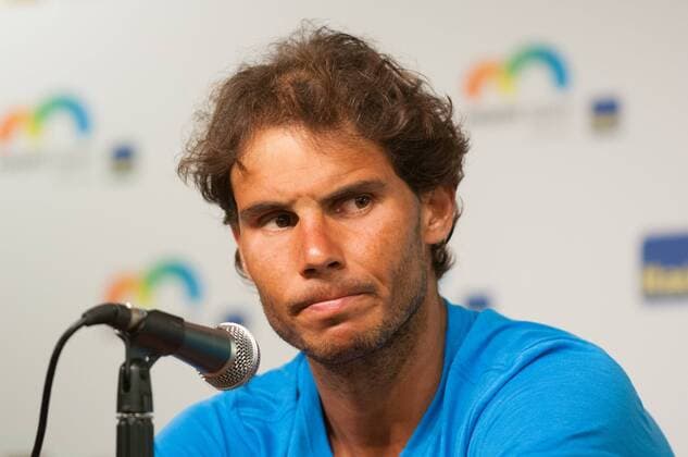 March 26, 2016: Rafael Nadal (ESP) speaking at his press after fading in the subtropical heat and retired after falling behind in the third set of his opening match Saturday at the Miami Open against Damir Dzumhur. (Photo by Michele Eve Sandberg Icon Sportswire) TENNIS: MAR 26 Miami Open Icon1603261392 EDITORIAL USE ONLY