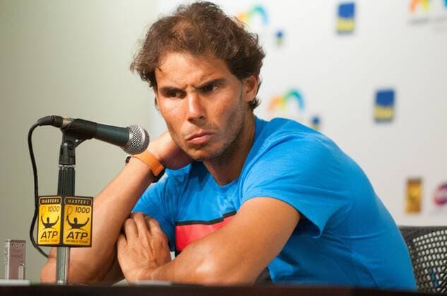 March 26, 2016: Rafael Nadal (ESP) speaking at his press after fading in the subtropical heat and retired after falling behind in the third set of his opening match Saturday at the Miami Open against Damir Dzumhur. (Photo by Michele Eve Sandberg Icon Sportswire) TENNIS: MAR 26 Miami Open Icon1603261394 EDITORIAL USE ONLY