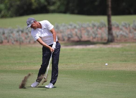 26 March 2016: Freddie Jacobson hits from the fairway on hole one in the third round of the Puerto Rico Open, in Rio Grande, PR (Photo by Bradley Rex Icon Sportswire) GOLF: MAR 26 PGA Golf Herren - Puerto Rico Open - Third Round Icon16032438 EDITORIAL USE ONLY