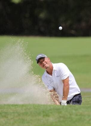 26 March 2016: Freddie Jacobson chips from the sand trap to the first green in the third round of the Puerto Rico Open, in Rio Grande, PR (Photo by Bradley Rex Icon Sportswire) GOLF: MAR 26 PGA Golf Herren - Puerto Rico Open - Third Round Icon1603243 EDITORIAL USE ONLY