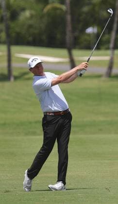 26 March 2016: Derek Fathauer hits from the fairway on the first hole in the third round of the Puerto Rico Open, in Rio Grande, PR (Photo by Bradley Rex Icon Sportswire) GOLF: MAR 26 PGA Golf Herren - Puerto Rico Open - Third Round Icon16032440 EDITORIAL USE ONLY