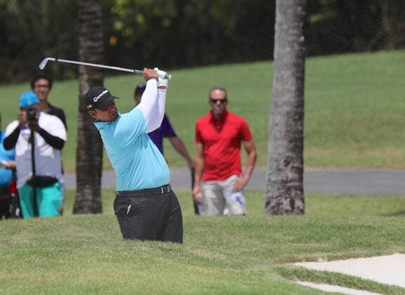 26 March 2016: Leading the tournament at 9 under, Rafael Campos hits from the rough in the third round of the Puerto Rico Open, in Rio Grande, PR (Photo by Bradley Rex Icon Sportswire) GOLF: MAR 26 PGA Golf Herren - Puerto Rico Open - Third Round Icon1603248 EDITORIAL USE ONLY