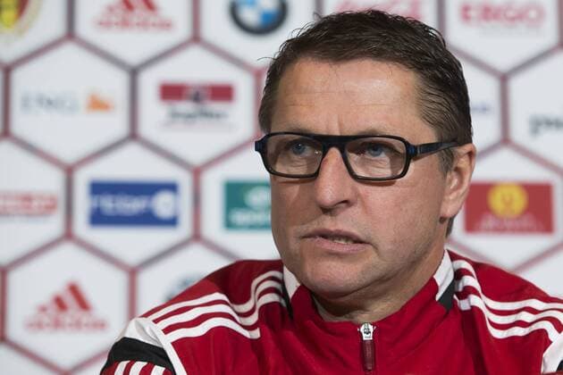 Belgium s assistant coach Vital Borkelmans pictured during a press conference PK Pressekonferenz after a training session of the Belgian national soccer team Red Devils, Sunday 27 March 2016 in Brussels. The Red Devils will play a friendly game in and against Portugal on 29 March, the match was moved due to safety concerns after the Brussels terrorists attacks. The game is a preparation for the upcoming Euro2016. KRISTOFxVANxACCOM  x04821706x